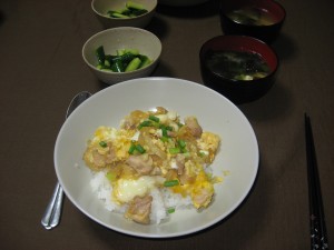 homecooked oyakodon and miso soup